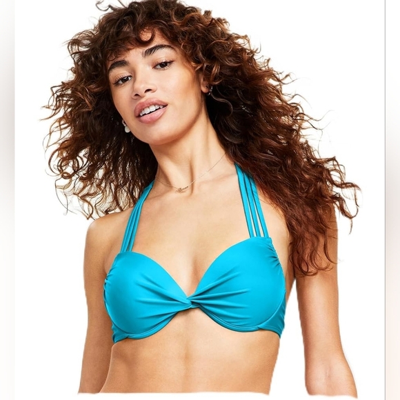 Salt + Cove Women Juniors Blue Strappy Push Up Padded 2 Piece Bikini Set Size XS - Picture 4 of 14